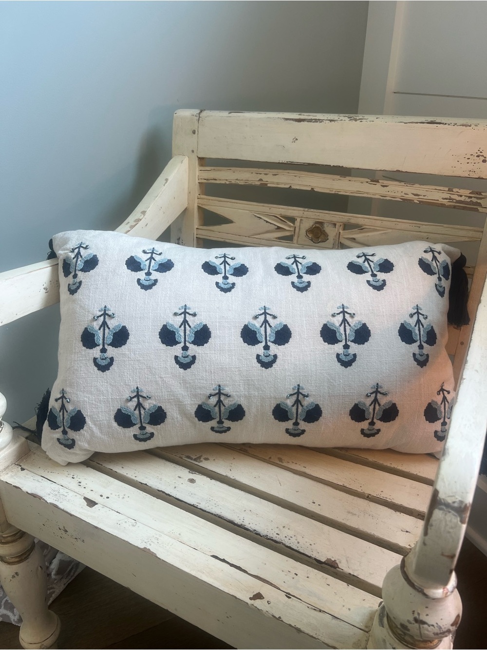Kirkland’s Home Embroidered Navy Blue Pattern Lumbar Pillow
